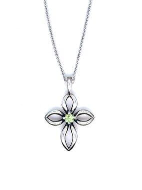 James Avery Floral Cross Pendant Necklace with Peridot Accent